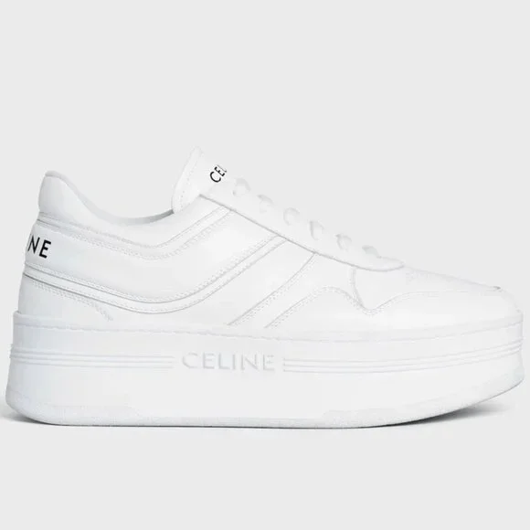 CELINE BLOCK SNEAKERS 50mm WEDGE OUTSOLE IN CALFSKIN Optic White Size 39 - Picture 1 of 8